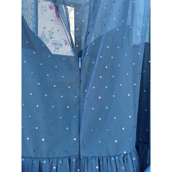 NWT Lauren Conrad Teal Blue Tulle Fit & Flare Dress Foil Dot Size 8 Snow White - Picture 11 of 14